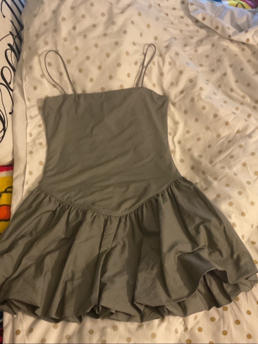 Spaghetti Strap Ruffle Hem Dress - Olive Green